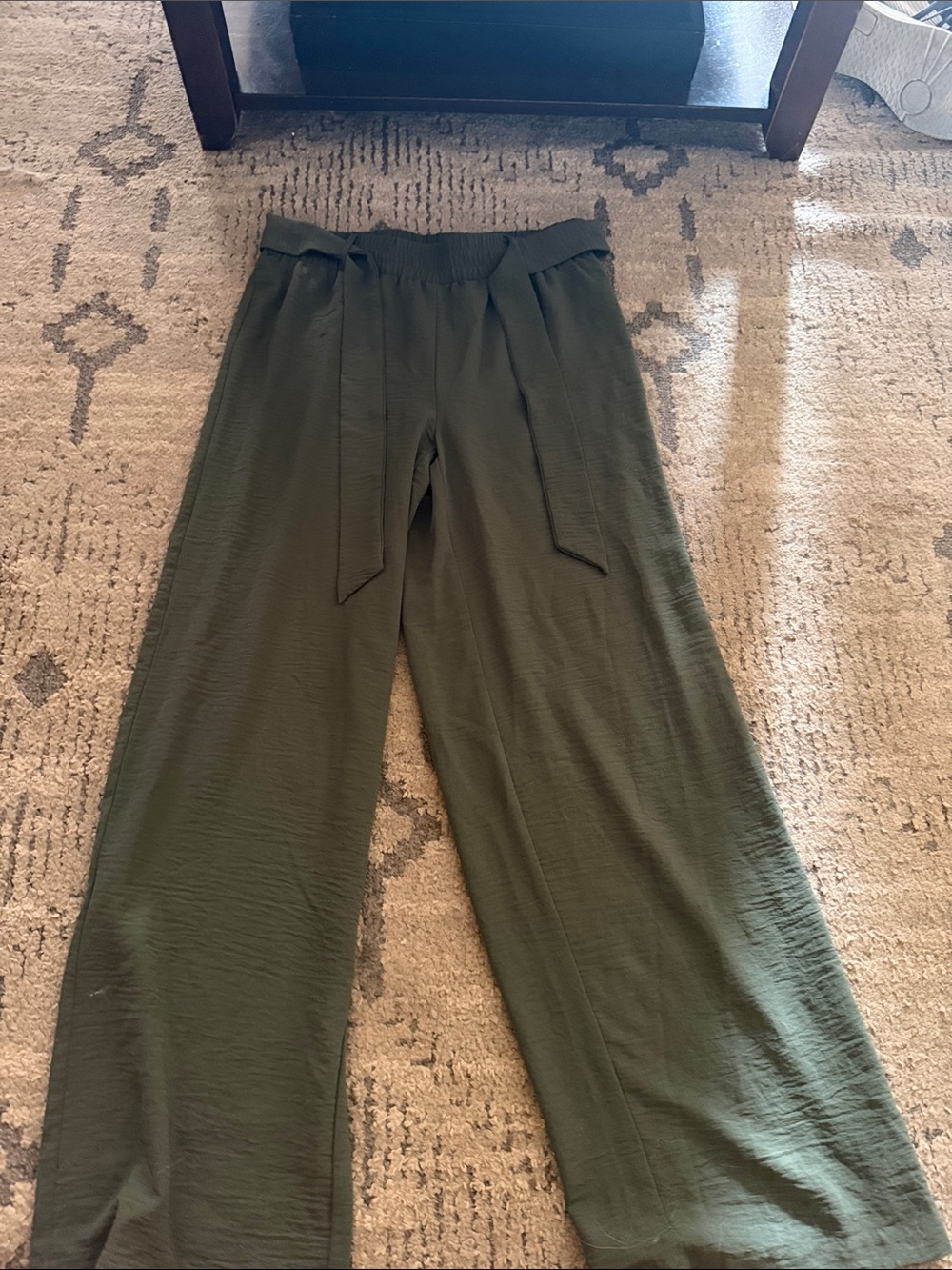 Wide-Leg Olive Tie-Waist Pants